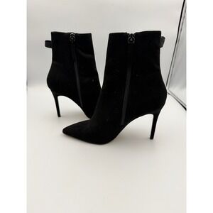 Daya by Zendaya Black Suede Ribbon Lace Up Pointed Toe Stiletto Boots 9